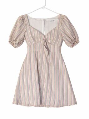 Lush Pastel Multi-Stripe Tie-Front Mini Dress